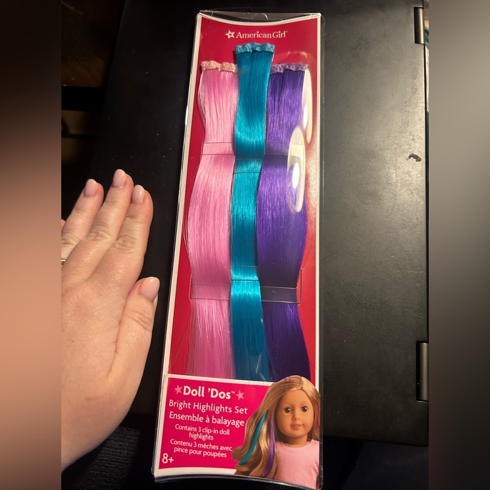 NIB American Girl Doll Hair Extension Set - Pink and Blue and Purple